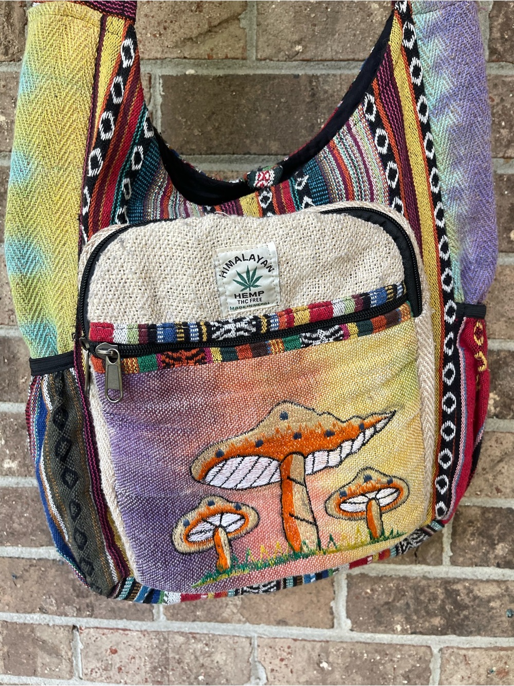 Himalayan Hemp Mushroom Embroidered Crossbody Bag